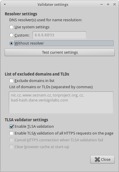 Validator settings